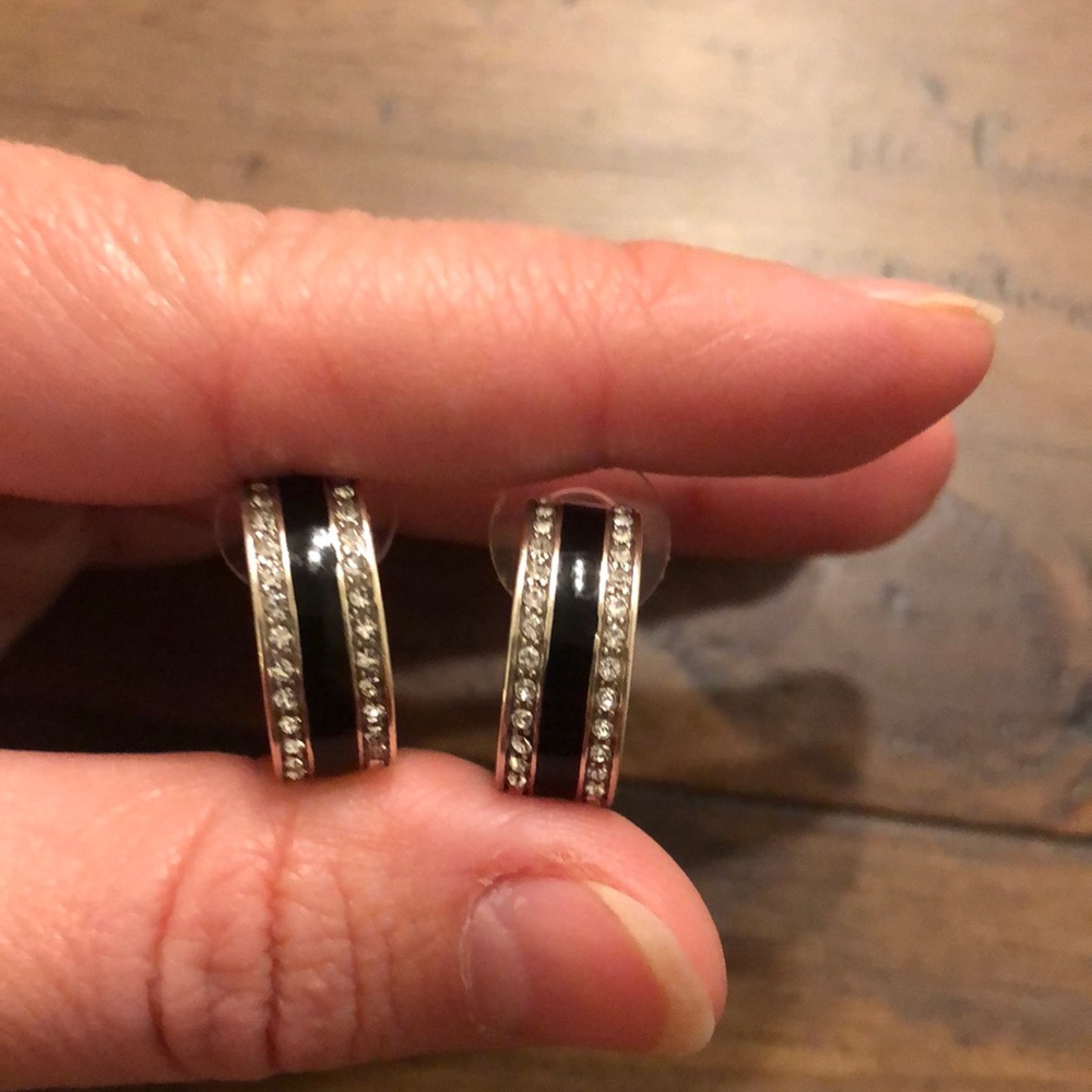Earrings- black and rhinestones